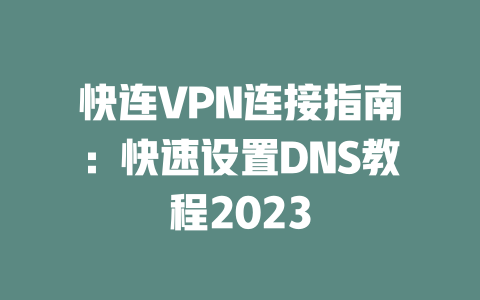 快连VPN连接指南:快速设置DNS教程2023 二
